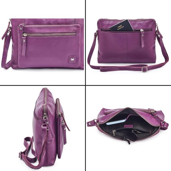 Women Amethyst Nappa Imported Leather Polyester Crossbody Sling Shoulder Bag - Picture 6 of 6